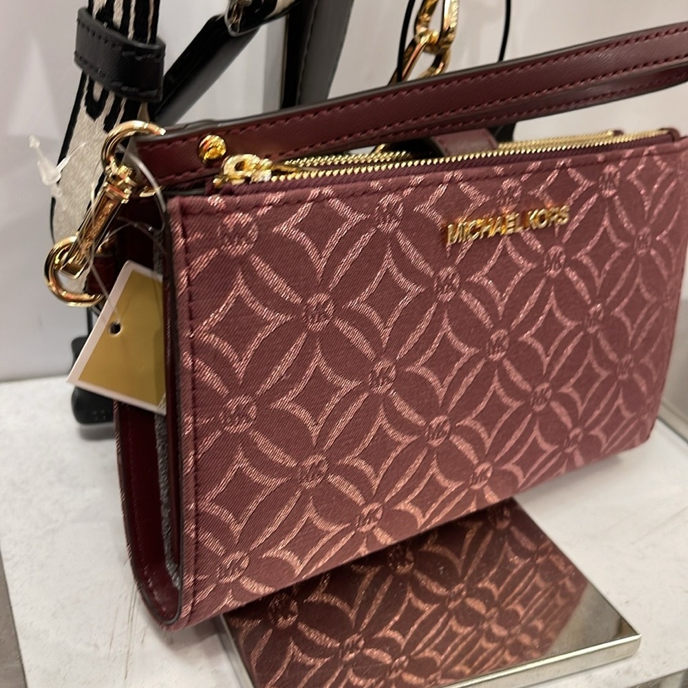 Michael Kors Jet Set Travel Large Double-Zip Wristlet-Wallet-PhoneHolder Oxblood - Picture 5 of 16